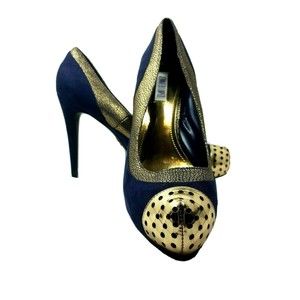 Jennifer Lopez J Lo Novella Blue Gold Womens Size 10 Stilettos High Heel Shoes